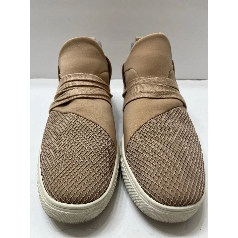 Steve Madden Lancer Sneakers Womens 9.5 Tan Blush Mesh Slip-On Cross Laces